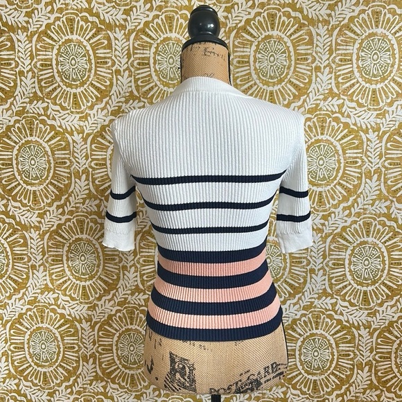 FRAME Denim Shrunken Rib Crew Short Sleeve Sweater in Pink Clay Multi size XS - Picture 7 of 12